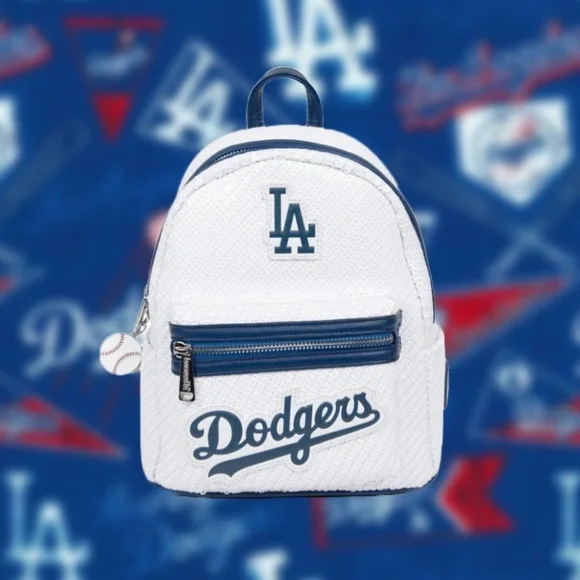 Loungefly Sequin LA Dodgers Exclusive Backpack Loungefly LA Dodgers White Sequin Mini Backpack LE 600  main image 4